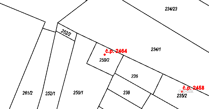 Boskovice 2464 na parcele st. 250/2 v KÚ Boskovice, Katastrální mapa
