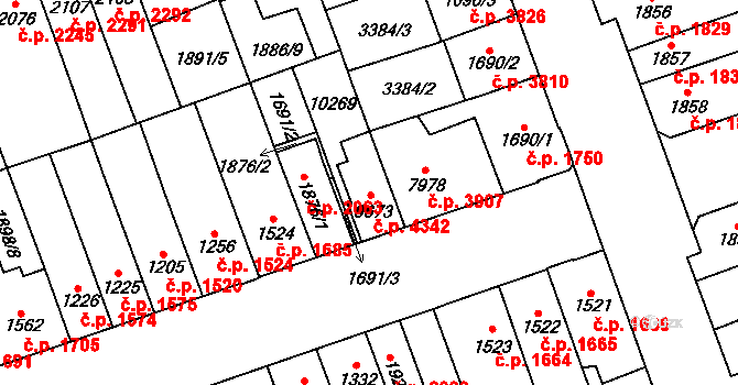 Hodonín 4342 na parcele st. 9673 v KÚ Hodonín, Katastrální mapa
