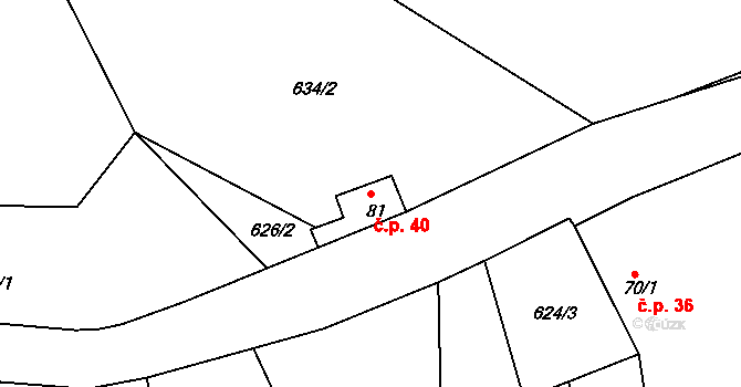 Lhota u Chroustovic 40, Chroustovice na parcele st. 81 v KÚ Lhota u Chroustovic, Katastrální mapa