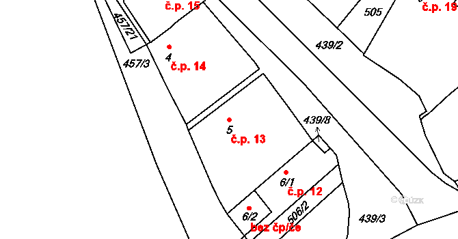 Kunčí 13, Slatiňany na parcele st. 5 v KÚ Kunčí, Katastrální mapa