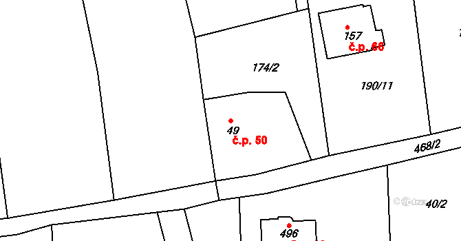 Temešvár 50 na parcele st. 49 v KÚ Temešvár, Katastrální mapa