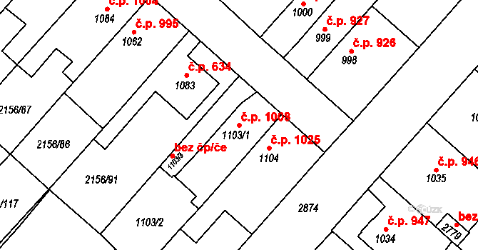 Choceň 1008 na parcele st. 1103/1 v KÚ Choceň, Katastrální mapa