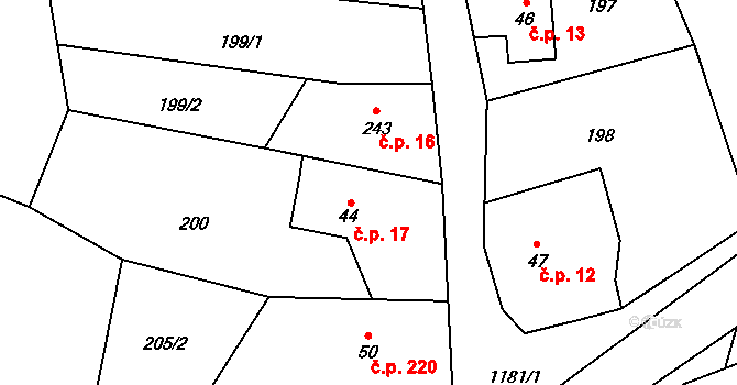 Bohdíkov 17 na parcele st. 44 v KÚ Dolní Bohdíkov, Katastrální mapa