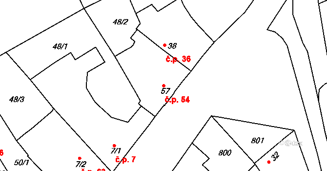 Mlékojedy 54, Neratovice na parcele st. 57 v KÚ Mlékojedy u Neratovic, Katastrální mapa