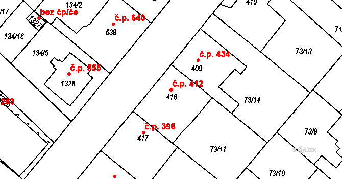 Neratovice 412 na parcele st. 416 v KÚ Neratovice, Katastrální mapa