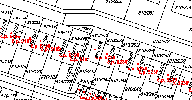 Proseč nad Nisou 5234, Jablonec nad Nisou na parcele st. 810/198 v KÚ Proseč nad Nisou, Katastrální mapa