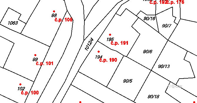 Nučice 190 na parcele st. 194 v KÚ Nučice u Rudné, Katastrální mapa