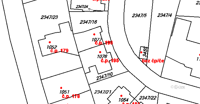 Týnské Předměstí 195, Domažlice na parcele st. 1076 v KÚ Domažlice, Katastrální mapa