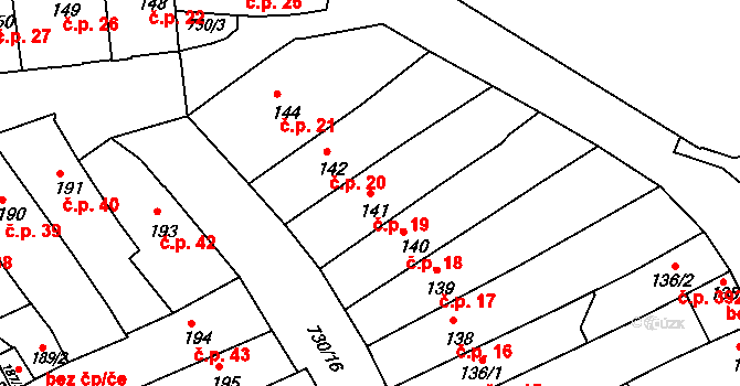 Broumov 19 na parcele st. 141 v KÚ Broumov, Katastrální mapa
