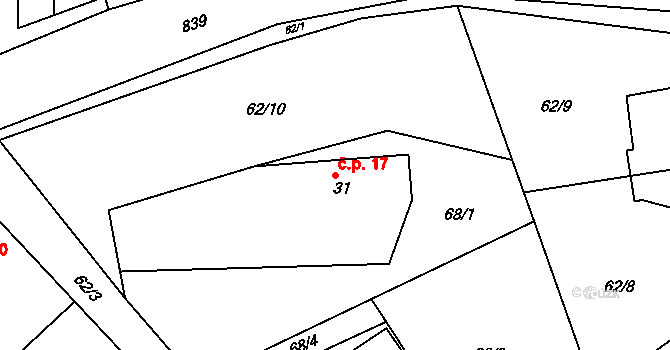 Platěnice 17, Moravany na parcele st. 31 v KÚ Platěnice, Katastrální mapa