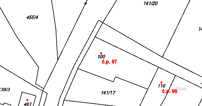 Černá za Bory 97, Pardubice na parcele st. 100 v KÚ Černá za Bory, Katastrální mapa