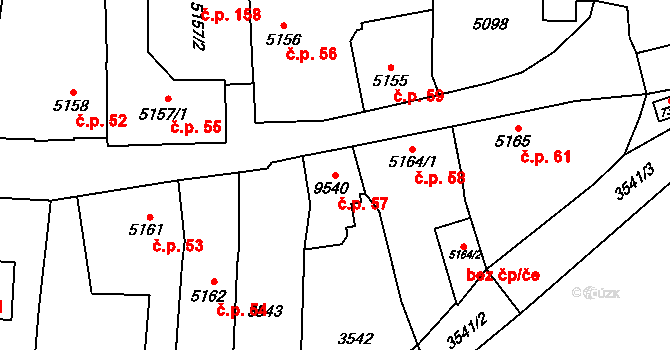 Cihelna 57, Pardubice na parcele st. 9540 v KÚ Pardubice, Katastrální mapa