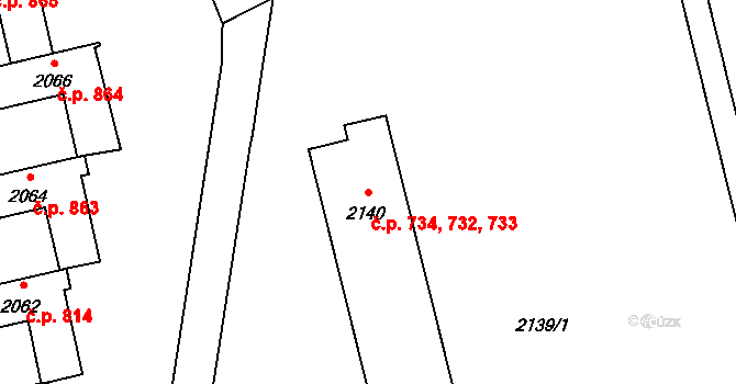 Mohelnice 732,733,734 na parcele st. 2140 v KÚ Mohelnice, Katastrální mapa