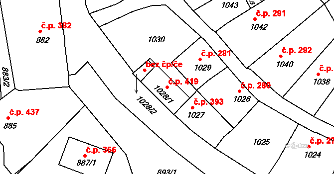 Štramberk 419 na parcele st. 1028/1 v KÚ Štramberk, Katastrální mapa