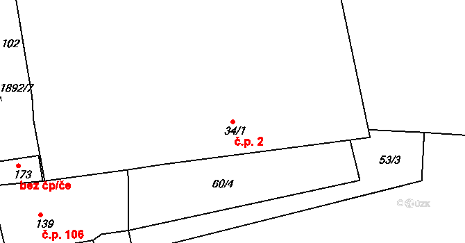 Častrov 2 na parcele st. 34/1 v KÚ Častrov, Katastrální mapa