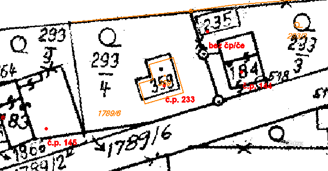 Studánka 233 na parcele st. 359 v KÚ Studánka u Tachova, Katastrální mapa