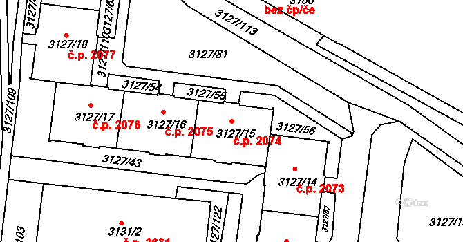 Louny 2074 na parcele st. 3127/15 v KÚ Louny, Katastrální mapa