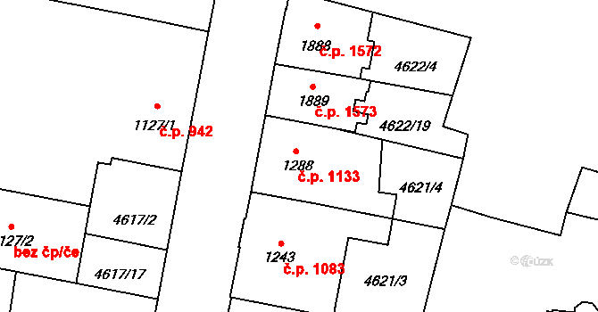 Žatec 1133 na parcele st. 1288 v KÚ Žatec, Katastrální mapa