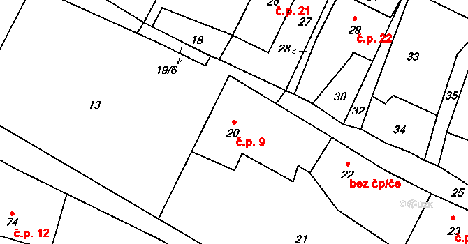 Rýdeč 9, Malečov na parcele st. 20 v KÚ Rýdeč, Katastrální mapa