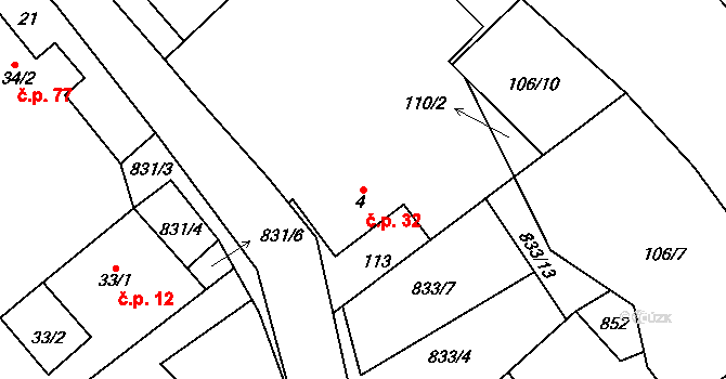 Babice 32, Okrouhlice na parcele st. 4 v KÚ Babice u Okrouhlice, Katastrální mapa