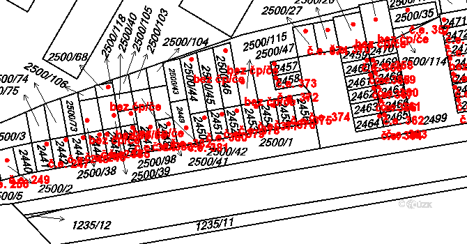 Hustopeče 378 na parcele st. 2452 v KÚ Hustopeče u Brna, Katastrální mapa