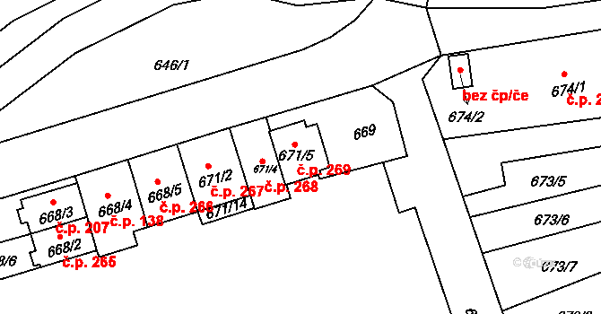 Všetuly 269, Holešov na parcele st. 671/5 v KÚ Všetuly, Katastrální mapa