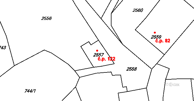 Chobyně 122, Šubířov na parcele st. 2557 v KÚ Šubířov, Katastrální mapa