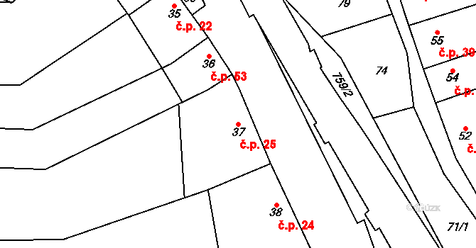 Hamry 25, Plumlov na parcele st. 37 v KÚ Hamry, Katastrální mapa