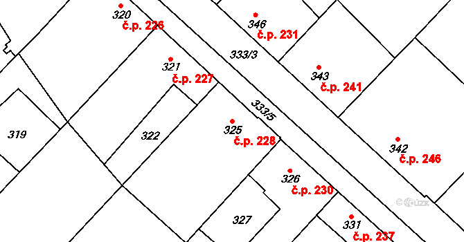 Hodonice 228 na parcele st. 325 v KÚ Hodonice, Katastrální mapa