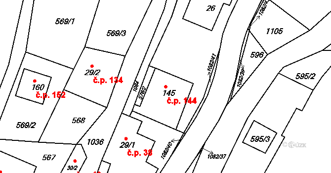 Rožany 144, Šluknov na parcele st. 145 v KÚ Rožany, Katastrální mapa