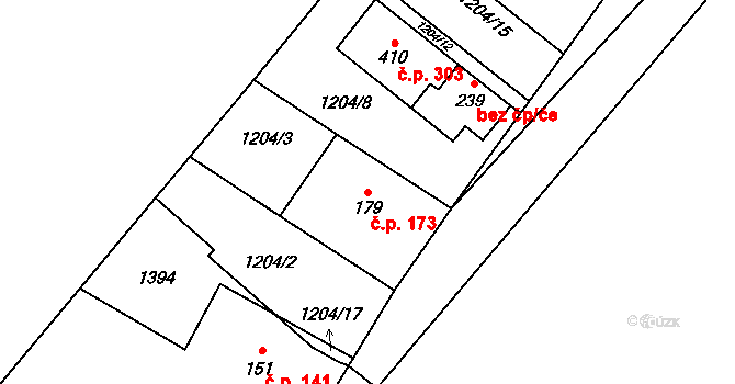 Záboří nad Labem 173 na parcele st. 179 v KÚ Záboří nad Labem, Katastrální mapa