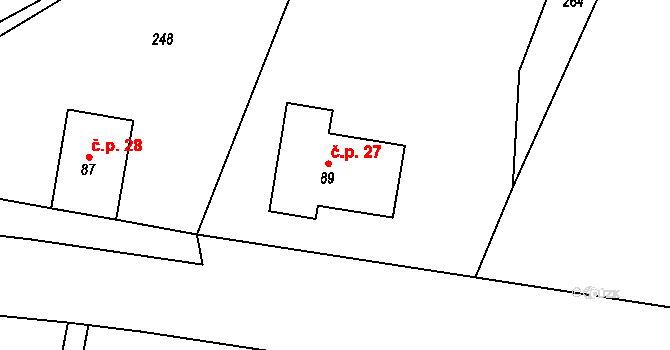 Kracovice 27, Stařeč na parcele st. 89 v KÚ Kracovice, Katastrální mapa