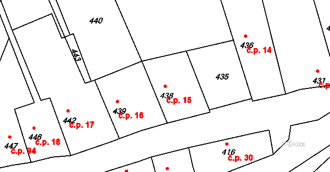 Drahelice 15, Nymburk na parcele st. 438 v KÚ Drahelice, Katastrální mapa