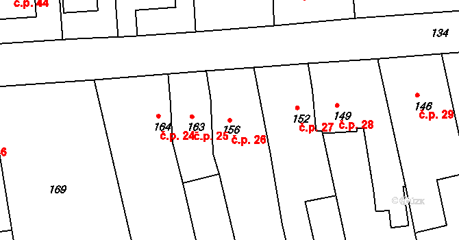 Pávov 26, Jihlava na parcele st. 156 v KÚ Pávov, Katastrální mapa