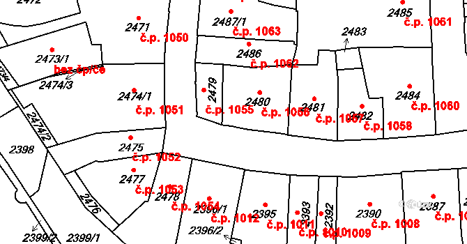Jihlava 1056 na parcele st. 2480 v KÚ Jihlava, Katastrální mapa