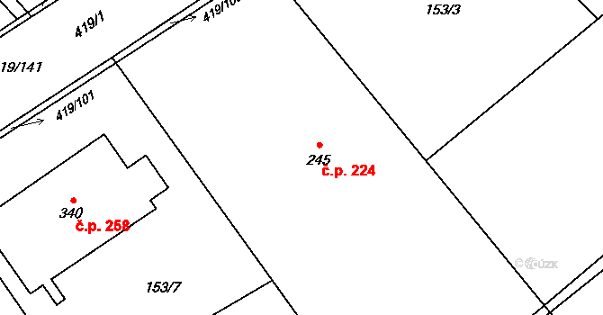 Horní Datyně 224, Vratimov na parcele st. 245 v KÚ Horní Datyně, Katastrální mapa