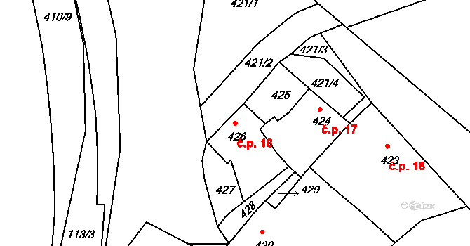 Kňovičky 18, Kňovice na parcele st. 426 v KÚ Kňovice, Katastrální mapa