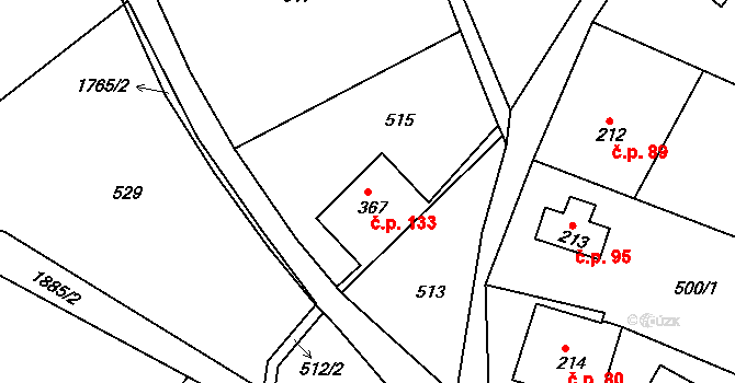 Janov 133, Nový Bor na parcele st. 367 v KÚ Janov u Nového Boru, Katastrální mapa