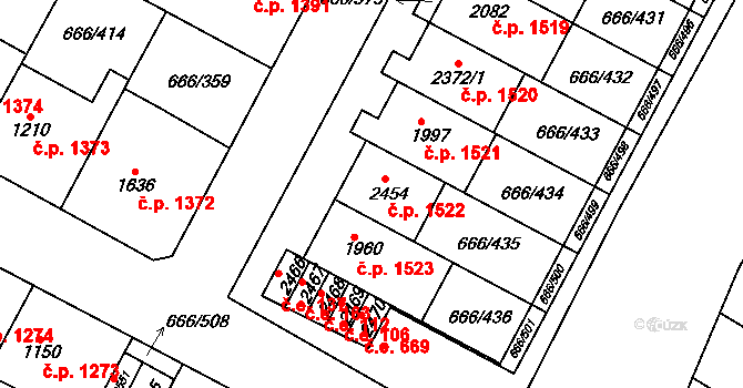 Veselí nad Moravou 1522 na parcele st. 2454 v KÚ Veselí-Předměstí, Katastrální mapa