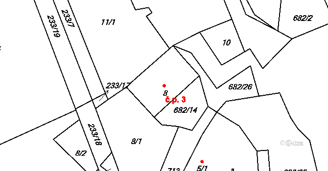 Rosice 3, Cerekvička-Rosice na parcele st. 8 v KÚ Rosice u Cerekvičky, Katastrální mapa