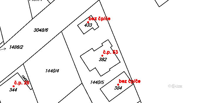 Horka u Staré Paky 53 na parcele st. 382 v KÚ Horka u Staré Paky, Katastrální mapa