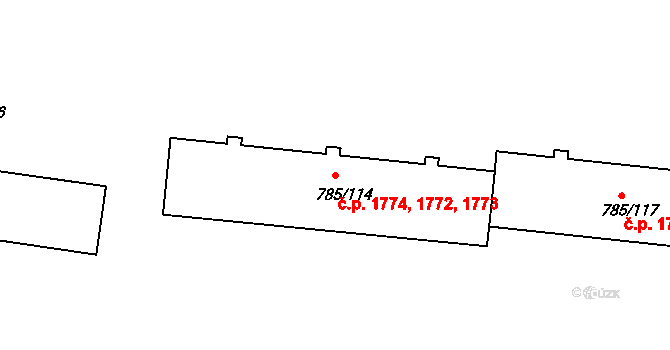 Boskovice 1772,1773,1774 na parcele st. 785/114 v KÚ Boskovice, Katastrální mapa
