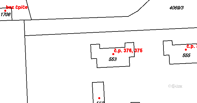 Chyňava 375,376 na parcele st. 553 v KÚ Chyňava, Katastrální mapa