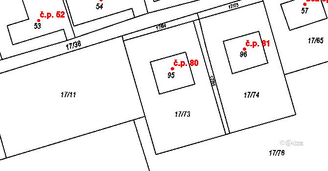Študlov 80 na parcele st. 95 v KÚ Študlov u Vítějevsi, Katastrální mapa
