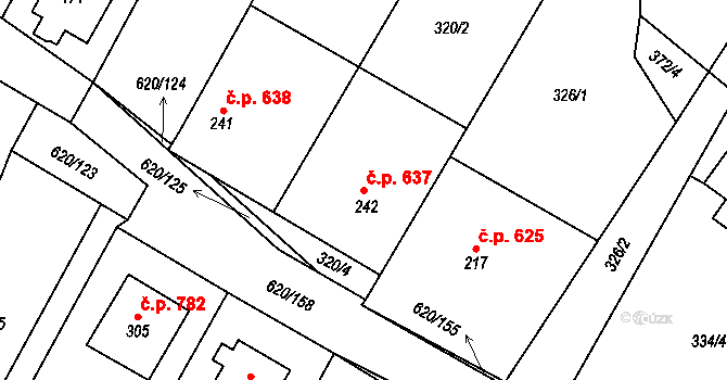 Chvalčov 637 na parcele st. 242 v KÚ Chvalčova Lhota, Katastrální mapa