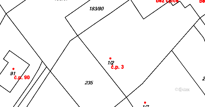 Červená Lhota 3, Bílá Lhota na parcele st. 1/2 v KÚ Červená Lhota u Řimic, Katastrální mapa