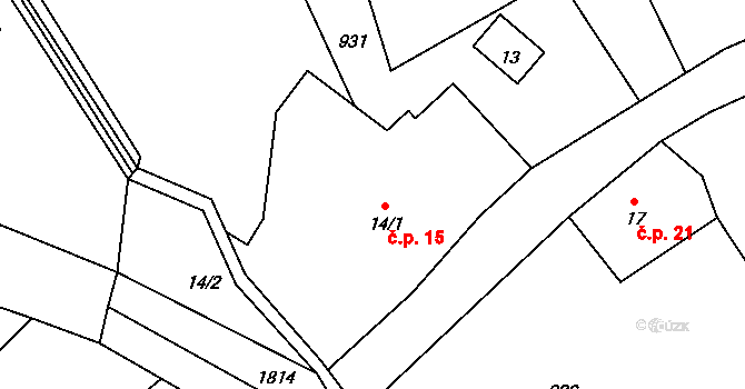 Juliovka 15, Krompach na parcele st. 14/1 v KÚ Krompach, Katastrální mapa