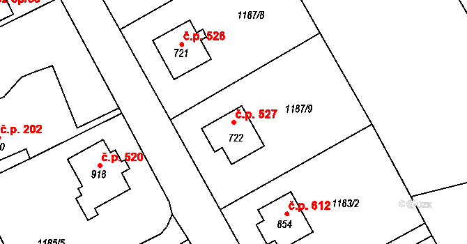 Sobotka 527 na parcele st. 722 v KÚ Sobotka, Katastrální mapa