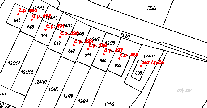 Dolní Podluží 487 na parcele st. 640 v KÚ Dolní Podluží, Katastrální mapa