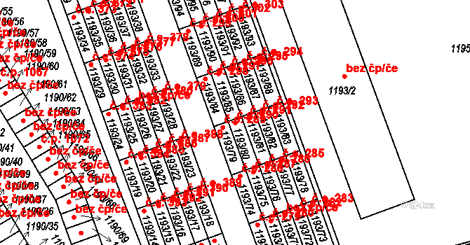Bechyně 290 na parcele st. 1193/80 v KÚ Bechyně, Katastrální mapa